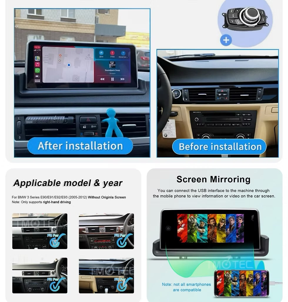 BMW CARPLAY ANDROID SNAPDRAGON TOUCH SCREEN FOR 3 SERIES 2007-2012 E90 E91 E92 E93