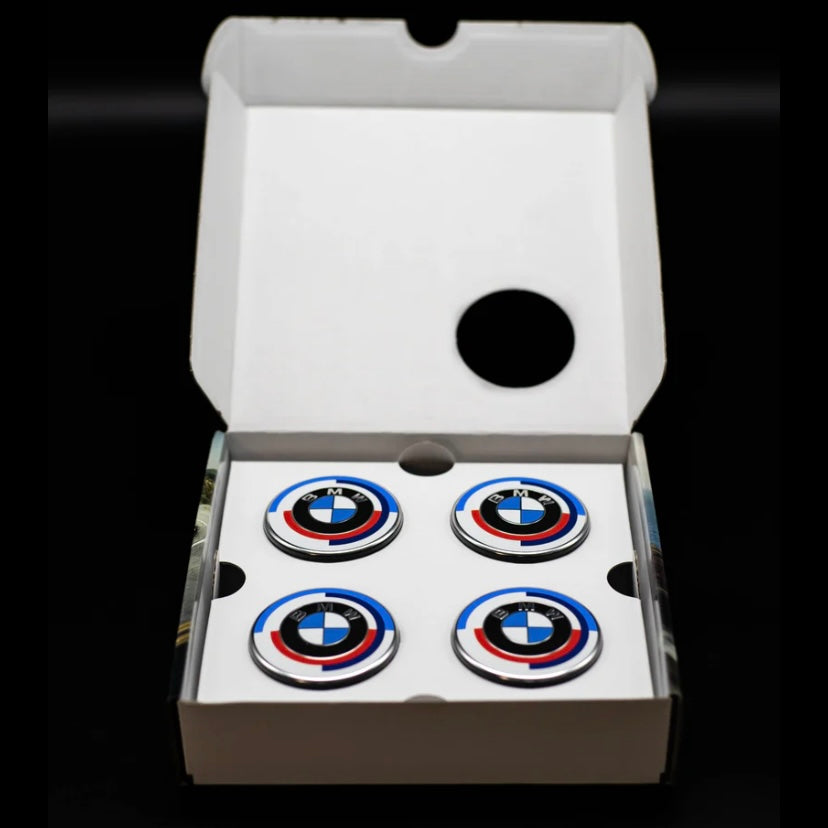 50th ANNIVERSARY FLOATING WHEEL CENTRE CAPS (56mm/68mm) FOR BMW