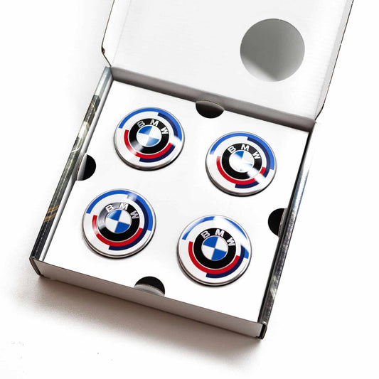 BMW 50th ANNIVERSARY FLOATING WHEEL CENTRE CAPS (56mm/68mm)